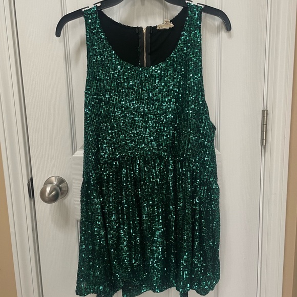 POL Blouse Womens Large Green Sparkle Sleeveless Baby Doll Sequin Shirt - Picture 8 of 11